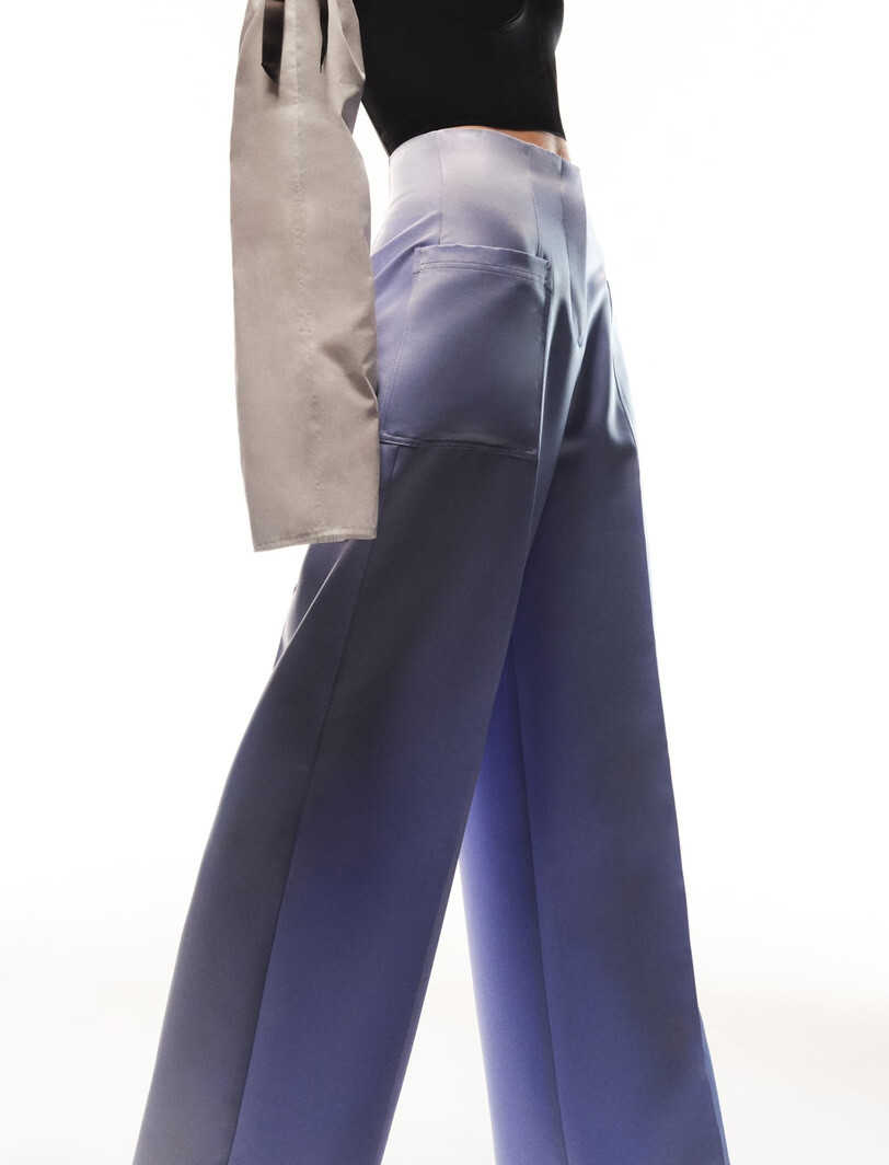 パンツ a Ferretti High-Waisted Wide-Leg Trousers パンツ A FERRETTI Navy blue satin wide-leg pant High Waist