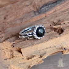 Black Onyx Round Gemstone Jewelry 925 Sterling Silver Christmas Ring / JL 2045