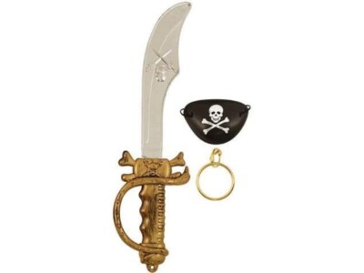 3 teiliges Piraten Set Schwert Cutlass Augenklappe Ohrring Kostüm Kinderkostüm