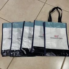 Qty 5 New Vineyard Vines Small Reusable Shopping Tote Bag 13 x 9 x 5" LOT