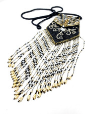 Evening Bag - Black - Long Fringe Gold and Silver Sequins and Beads - Crossbody