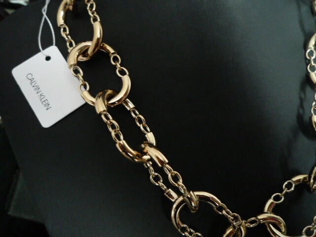 SPLENDIDE COLLIER "CALVIN KLEIN" DORE GROS MAILLONS FANTAISIE/NEUF/ECRIN GRIFFE - Photo 2/3