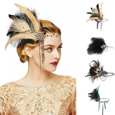 1920s Flapper Feather Rhinestone Headband, Showgirl Headpiece, Gatsby Style