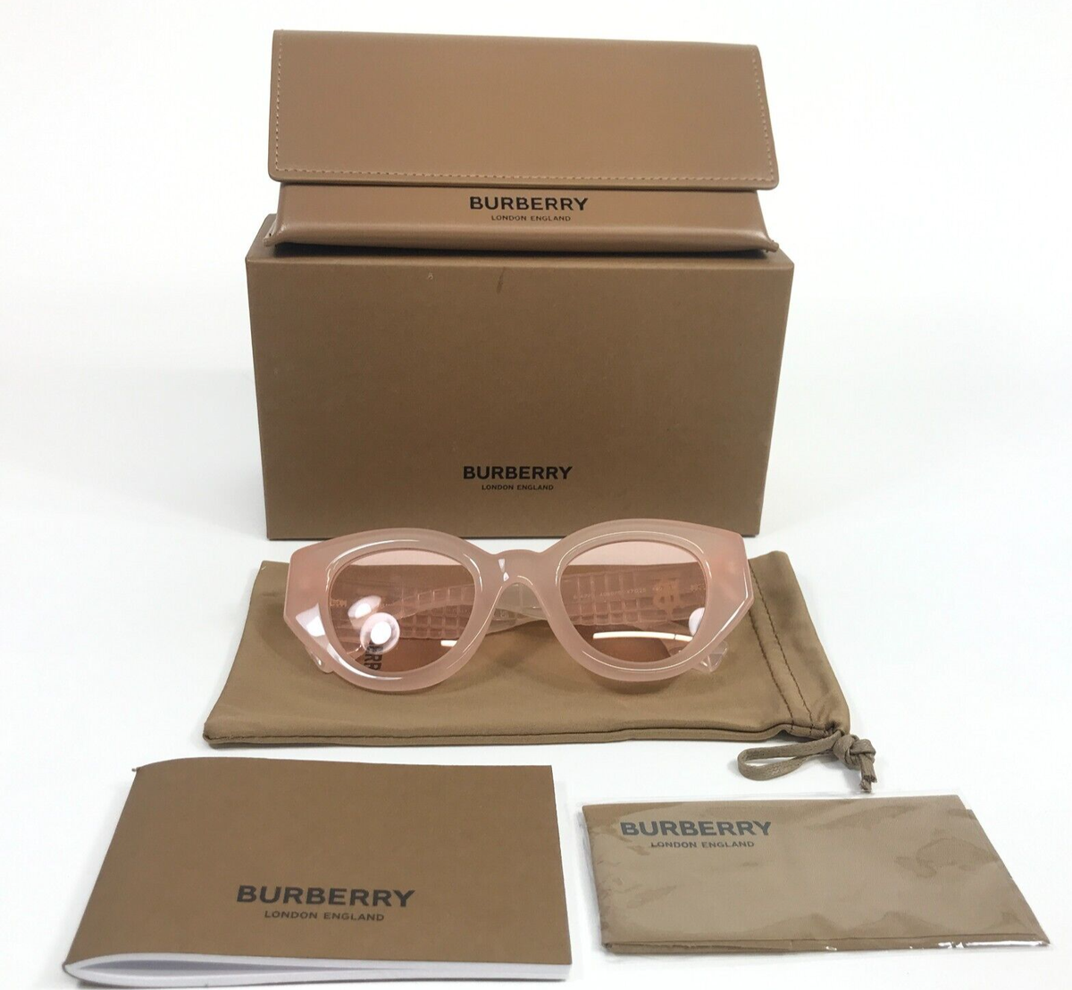 Burberry Meadow Pink Cat Eye Sunglasses Burberry BE4454 M (52 - 18) with Grey lenses and Red frame  main image 4