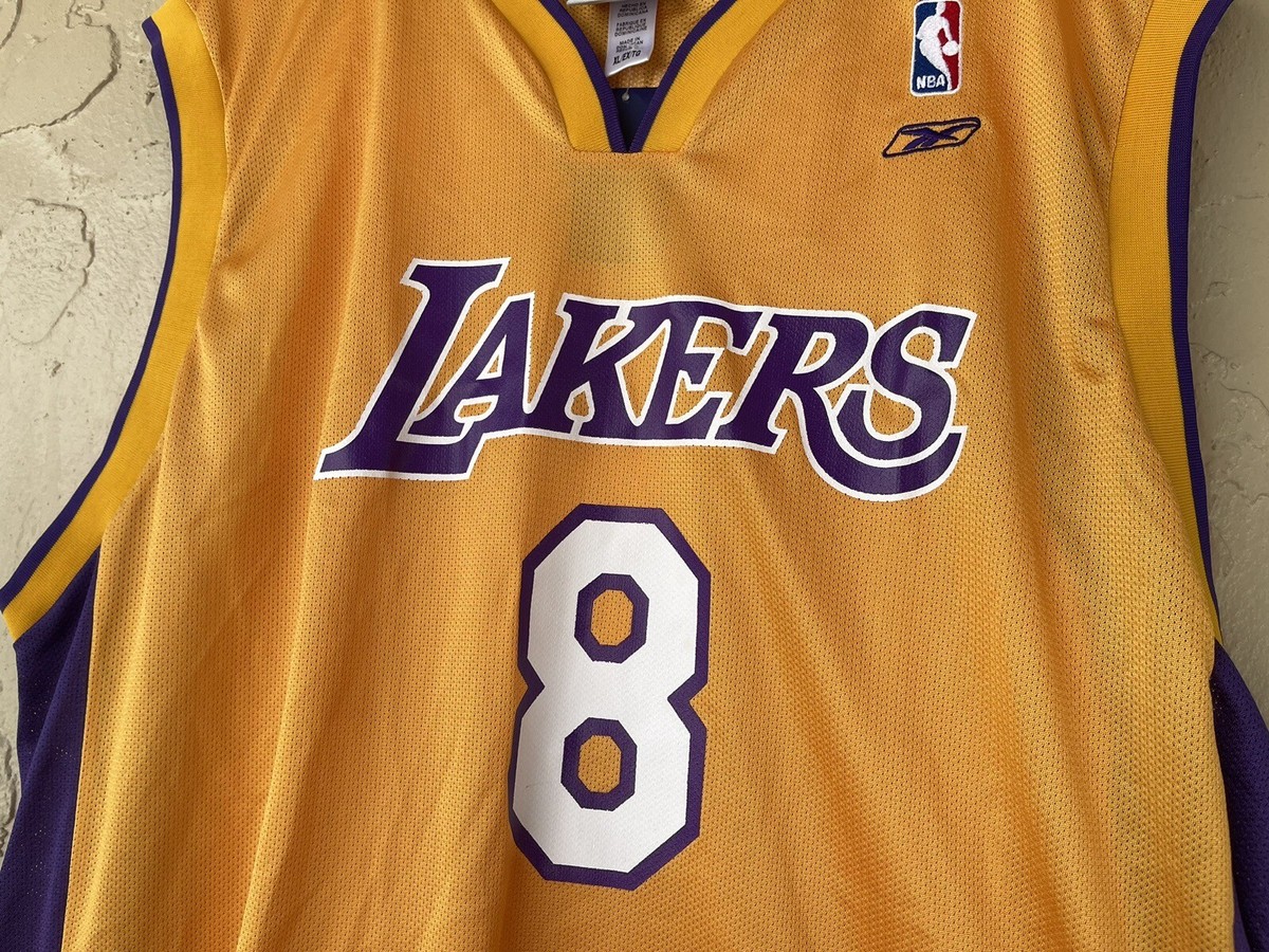 Kobe Bryant Mens XL Reebok Yellow LA Lakers #8 NBA Jersey Vintage