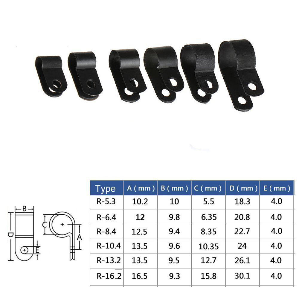 100/200X Nylon Plastic P Clips Clamps Fasteners Fittings For Cable ...