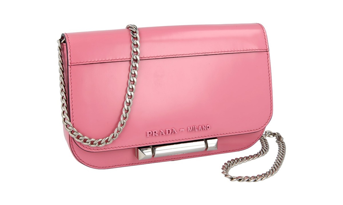 PRADA SHOULDER MINI HAND BAG 1BD170 PINK BEGONIA SILVER NEW