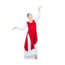Danzcue Womens Asymmetrical Praise Dance Tunic Large-X-Large Metallic Scarlet