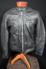 Veste De Cyclisme En Cuir Noir Vintage RARE Des Années 1970 Taille 40R