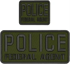 POLICE FEDERAL AGENT embroidery patches 4x10 and 3x4 hook on back BLACK OD