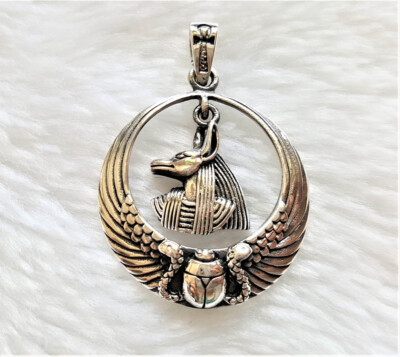 Eliz 925 Sterling Silver Pendant ANUBIS God Jackal-headed Scarab Snake Egyptian