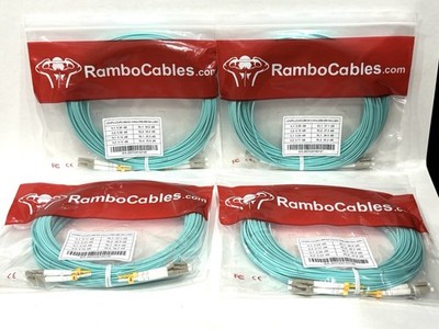 Lot of 4 RamboCables OM4 LC/UPC to LC/UPC Duplex Fiber Optic Patch 49ft 15m