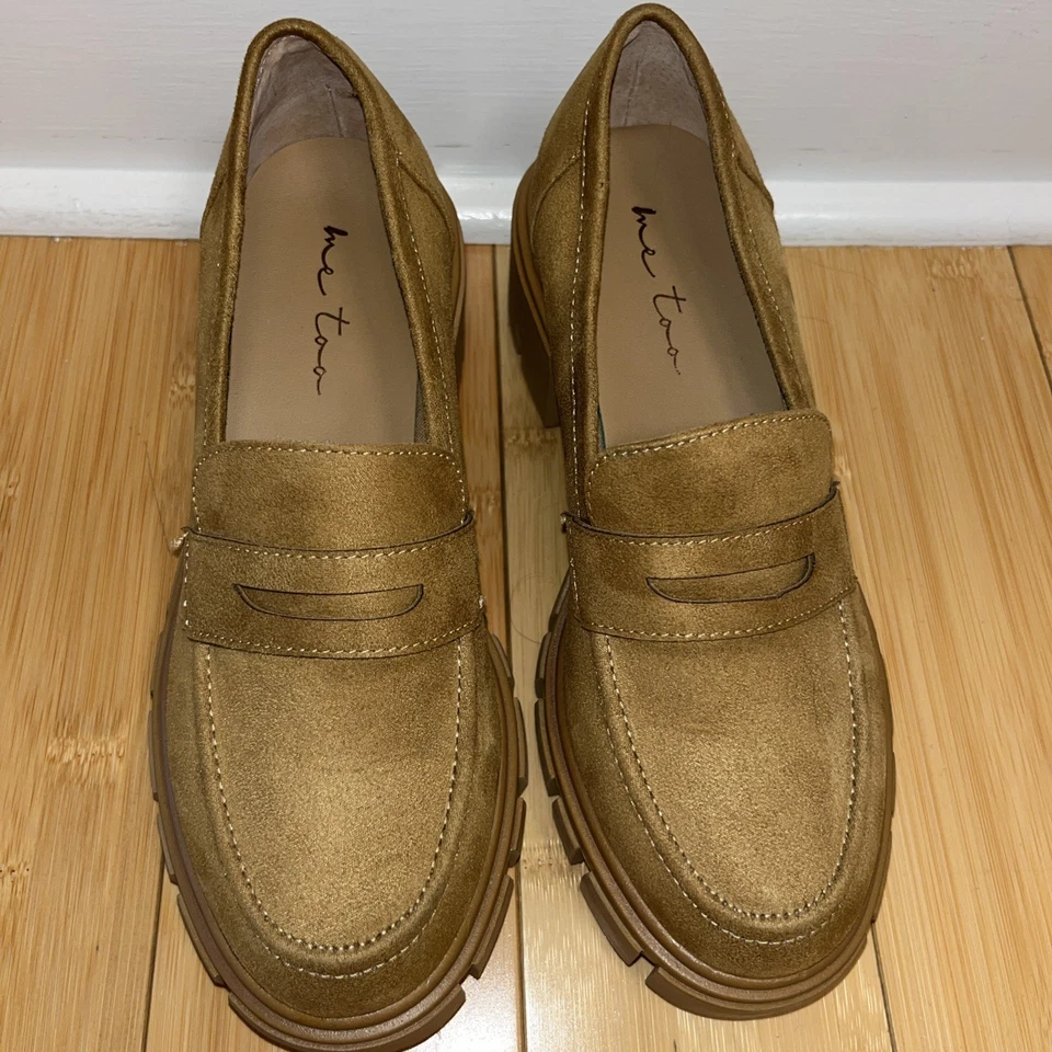 Me Too Size 7 Tan Suede Women's Chunky Block Heel Loafers Casual  - Image 3 of 4