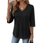 Womens Tops 3/4 Length Sleeve Lace V Neck T-shirt Dressy Casual Blouses Summe...