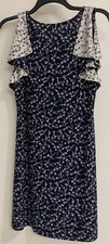 Chaps ~Women's Sleeveless Blue-White Floral Dress with Ruffled Armhole ~ Size S
