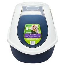 Vibrant Life Mega Smart Cat Cove Enclosed Cat Litterbox, Navy & White