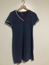 Tommy Hilfiger Women's Size S Short Sleeve V-neck Cotton Shirt Dress Navy Blue