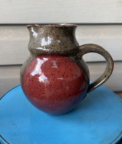 Rustic Oxblood Red Brown Speckled Studio Art Pottery Belly Pitcher Signed 7"