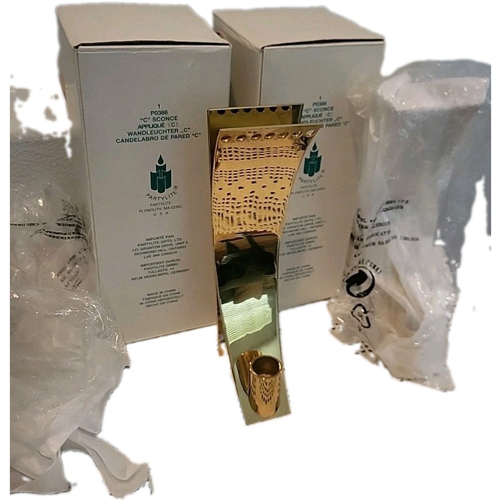 Partylite Modern Brass Coated Sconce Candle Holder New in Box P0386 Set 2 Rare