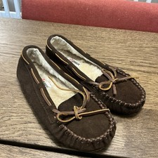 Minnetonka Moccasins Dk Brn Suede Faux Fur Lined Slippers Women 7 Hippie Boho