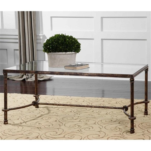 Uttermost Warring Iron and Glass Coffee Table in Rustic Bronze Patina - Picture 3 of 4