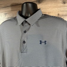 Under Armour Mens XL HeatGear Loose Fit Grey Striped Polo Shirt Short Sleeve