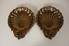 Pair Large Brass Shell Wall Sconces | Rococo Revival | Hollywood Regency