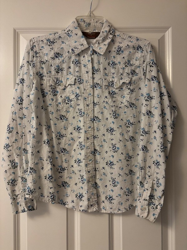 Walls Cowgirl Ranch Wear Blue Floral Shirt-Small