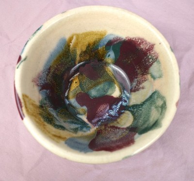 D. K. Clay Hand Thrown Glazed Art Pottery Bowl 1996 paint splatter Multicolor NC