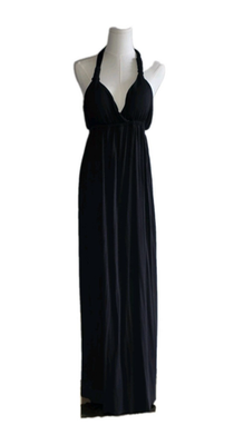 #ad #ad Extra Long 58in Black Halter Dress DIY Rework Project Hem to Fit Tall M $18.99