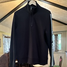 Michael Kors Black Fleece 1/4 Zip Logo Mock Neck Sweatshirt Men's Size L