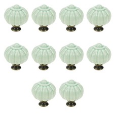 Geesatis 10 Pcs Light Green Ceramic Cabinet Knobs, Vintage Pumpkin Shape Draw...