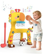 4-IN-1 Toddler Golf Ring Toss Basketball Hoop  Soccer Goal Sport Toys Yellow