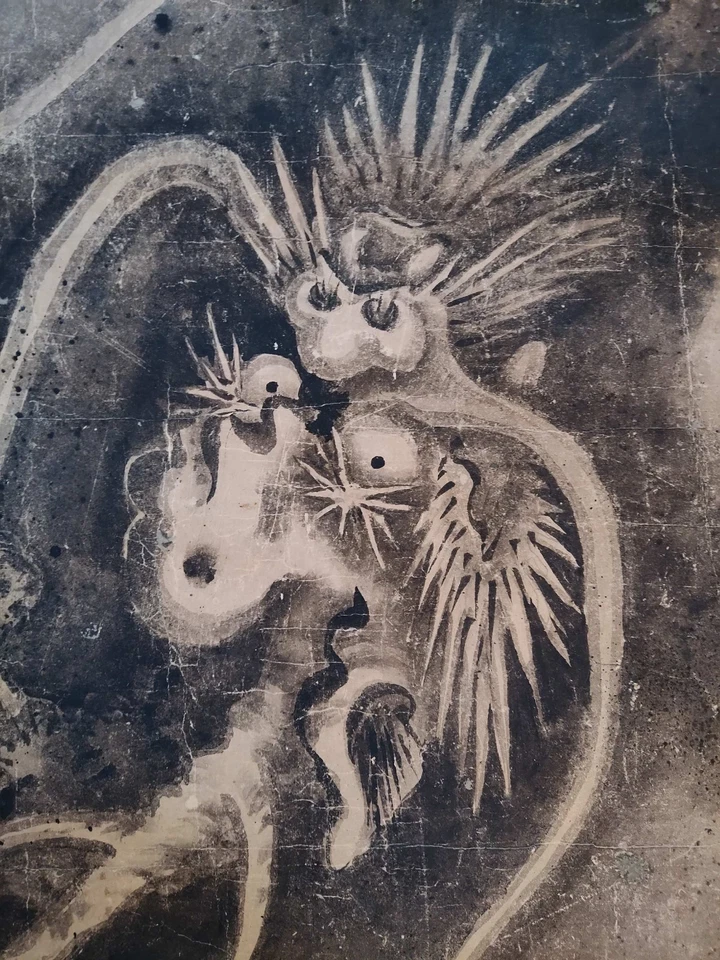 Fabuloso pergamino grande antiguo de pintura de dragón japonés firmado 18/19 o 17? Foto 3 de 4