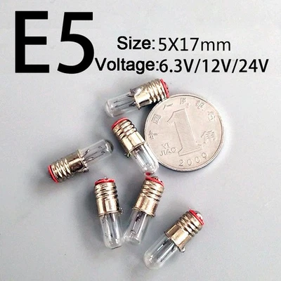 10pcs E5 Screw Base Miniature Instruction Light Bulb Lamp 0.5W 12V 6.3V 5x17mm - Image 1 of 4