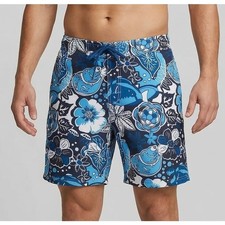 Nautica Mens Floral Blue Swim Trunks Mesh Brief Lining Medium
