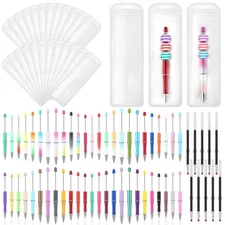 Jetec 150 Pcs DIY Beadable Pens Kit 50 Plastic Beadable Pens Bulk 50 Refills ...
