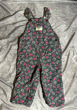 Vintage Oshkosh Girl Vestbak Gray Pink Floral Corduroy Overalls Size 12 months