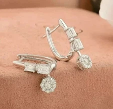 2Ct Round Cut Simulated Diamond Fancy Drop Clip On Earring 14K White Gold Plated