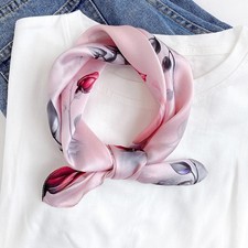 100 Silk Scarf Women Pink Rose Wrap Head Neck Hair Kerchief Headscarf 53 53cm