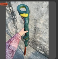 Hand-Carved Wooden Walking Stick with Realistic Snake Design   Unique Cane 36 In