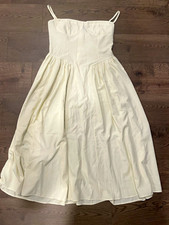 Women’s ivory satin fit & flare midi dress strappy sleeveless zip size L