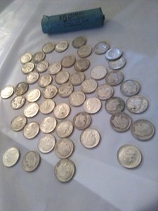$5 Face 49 Roosevelt & 1945 mercury Silver Dimes 90% Silver Mix Dates/condition