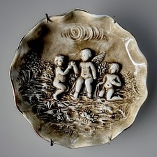 Vintage Capodimonte Cherub Wall Plate 3D Relief Putti Italy Ready to Hang 5.5