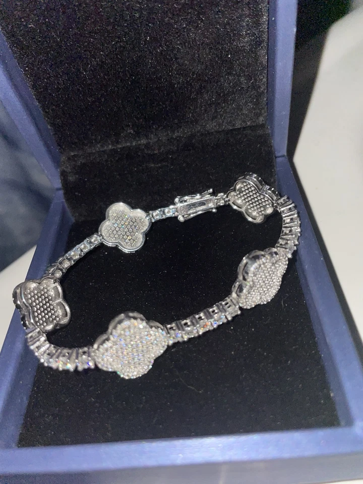Pulsera trébol moissanita de plata de ley 925 pasa probador Foto 4 de 4