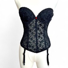 Carnival Women's Vintage Union Made Black Lace Corset Bustier - 34B - Coquette