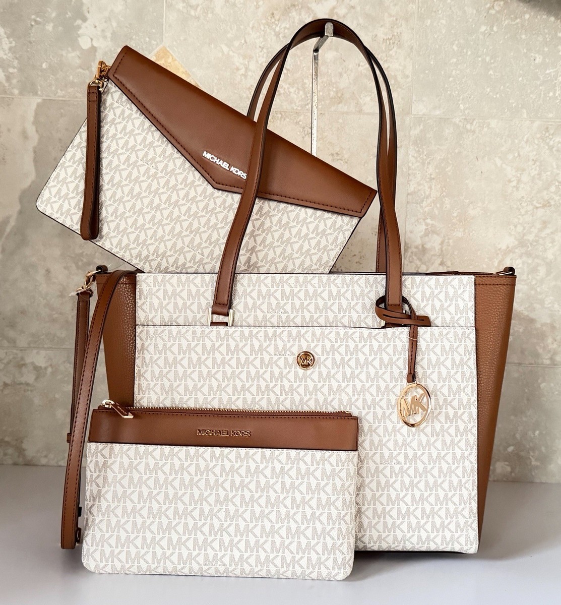 Michael Kors Maisie Large 3 in 1 Tote Shoulder Crossbody Bag +
