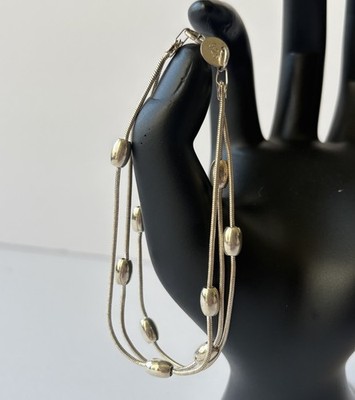 Vintage 925 Sterling Silber Dreifach Strang Schlangenkette Fass Perlen 12,07 Gramm