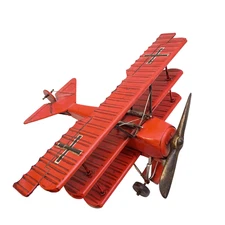 Red Baron Tri-Plane Model Airplane WWI Propeller Tin Metal Vintage Fokker DR1