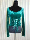 Thorn & Fable Women's Green Velvet Lace Up Cropped Whimsigoth Witchy Blouse S